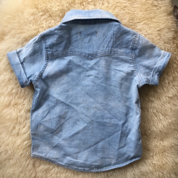 7 For All Mankind 12M Denim Shirt Kids Boys Button Up rolled sleeve - Picture 6 of 7